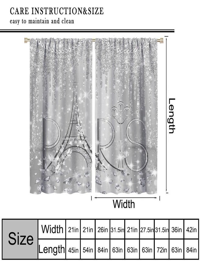 AAVEUP Paris Curtains for Girls Silver Glitter Diamond Romantic Eiffel Tower Waterproof Curtain Luxury Pearls and Jewels Windows Treatments for Bedroom Living Room Kitchen Bathroom 42x45in（No Blackout） - Image 3